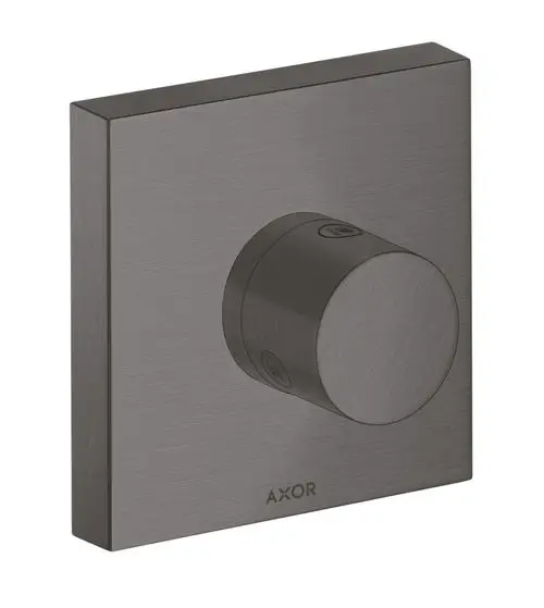 Unterputzventil mit runder Drehknopfbedienung in gebürstetem Schwarzchrom, gefertigt von AXOR. Flache quadratische Abdeckung mit kombinierten Funktionen für Dusche.